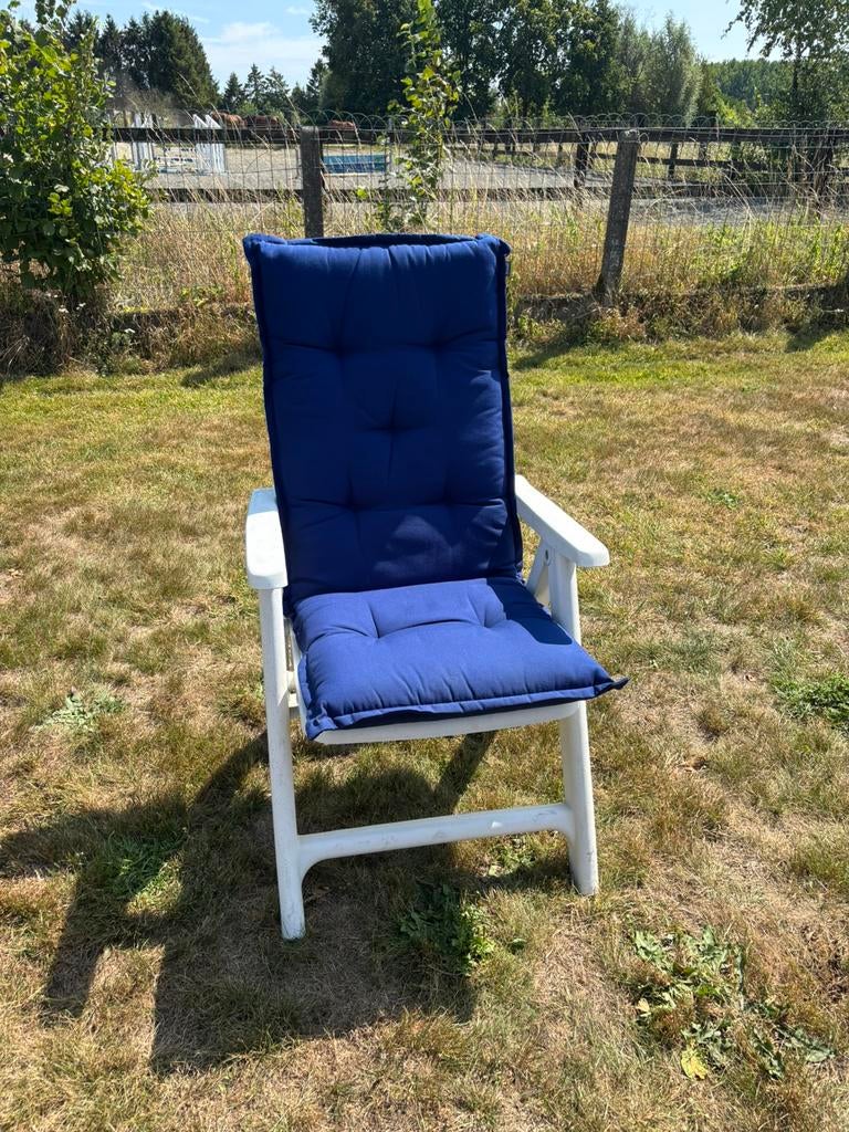 Tuinkussens hoge rug blauw 4 stuks, Tuin en Terras, Ophalen, Zo goed als nieuw