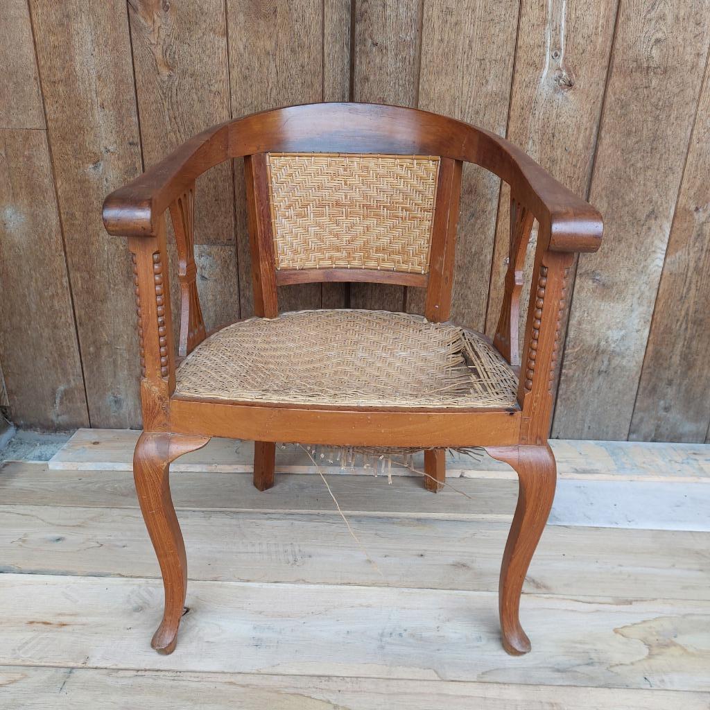 BIJZETSTOEL/-ZETEL/-FAUTEUIL met rotan vlechtwerk, Maison & Meubles, Canapés | Salons, Rustiek / Authentiek / Antiek / Klassiek