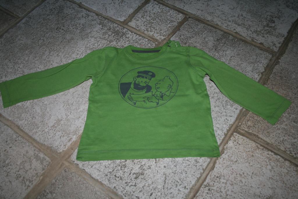 Groene longsleeve met Kuifje en Haddock maat 92, Enlèvement ou Envoi, Comme neuf, Garçon, Chemise ou À manches longues