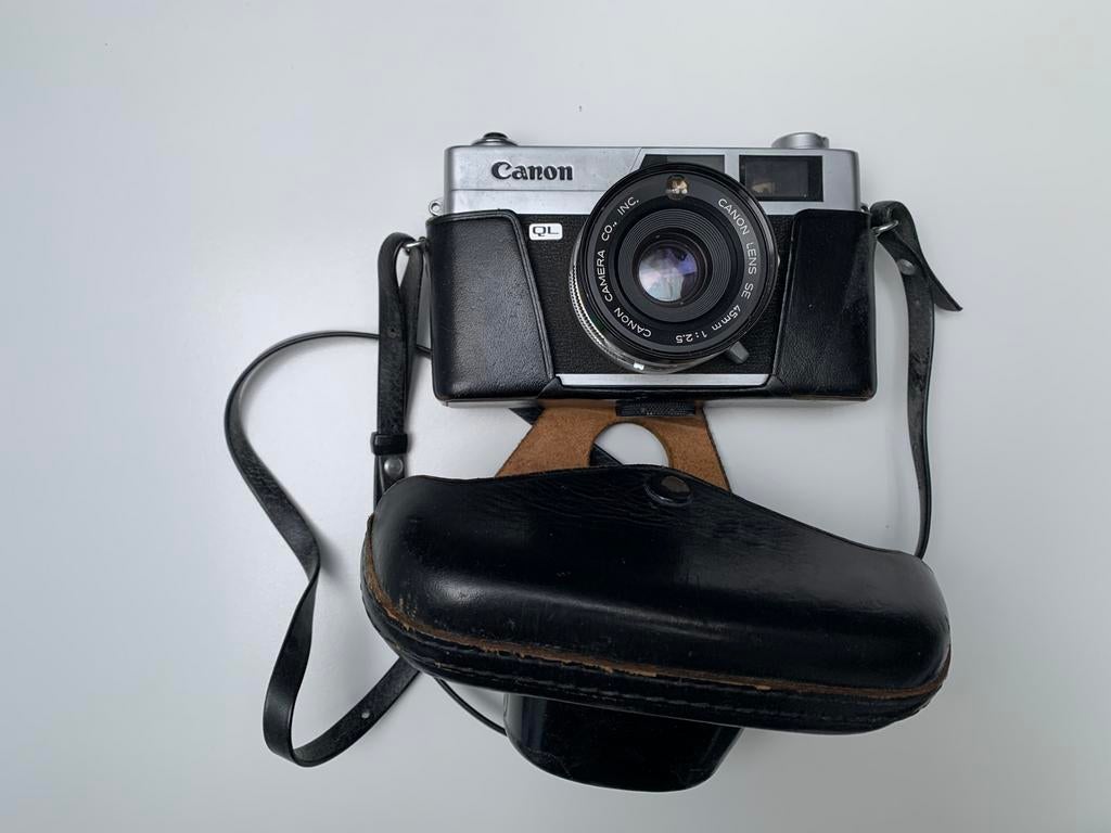 Canon QL vintage filmcamera + originele lederen case, Ophalen, Gebruikt, Canon