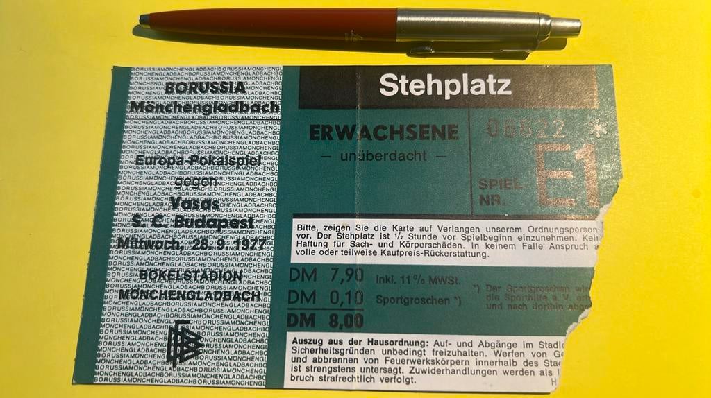 Ticket Mönchengladbach Vasas Budapest 1977 coupe Europe, Collections, Envoi