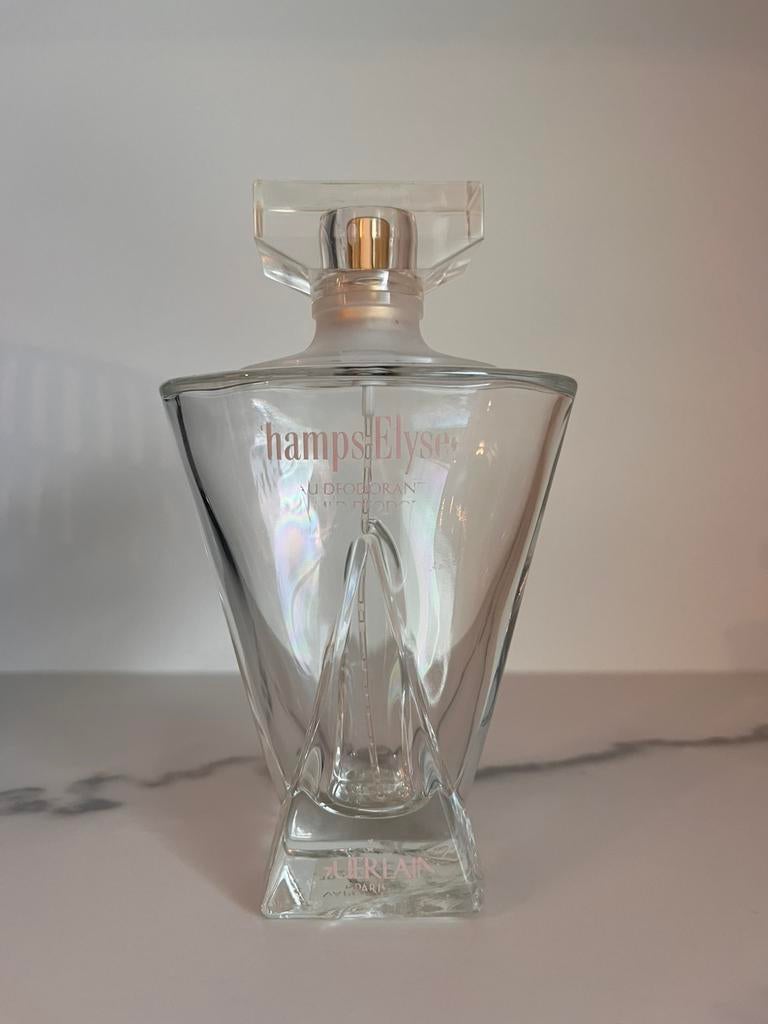 Lege vintage fles Guerlain Champs Elysées eau deodorant, Ophalen of Verzenden, Gebruikt