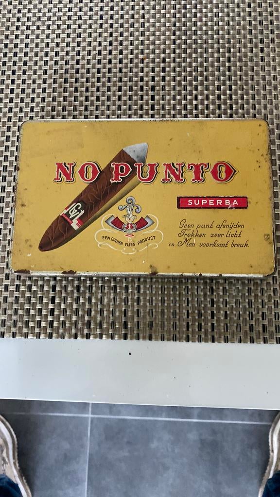 Oude sigarendoos van nopunto, Verzamelen, Blikken, Ophalen of Verzenden