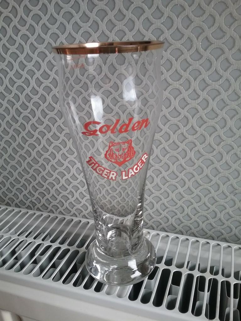 Bierglazen emaille golden tiger, Verzamelen, Ophalen of Verzenden, Zo goed als nieuw
