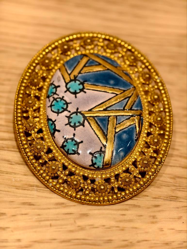 Ancienne broche vintage, Bijoux, Sacs & Beauté, Broches, Enlèvement ou Envoi, Bleu, Or
