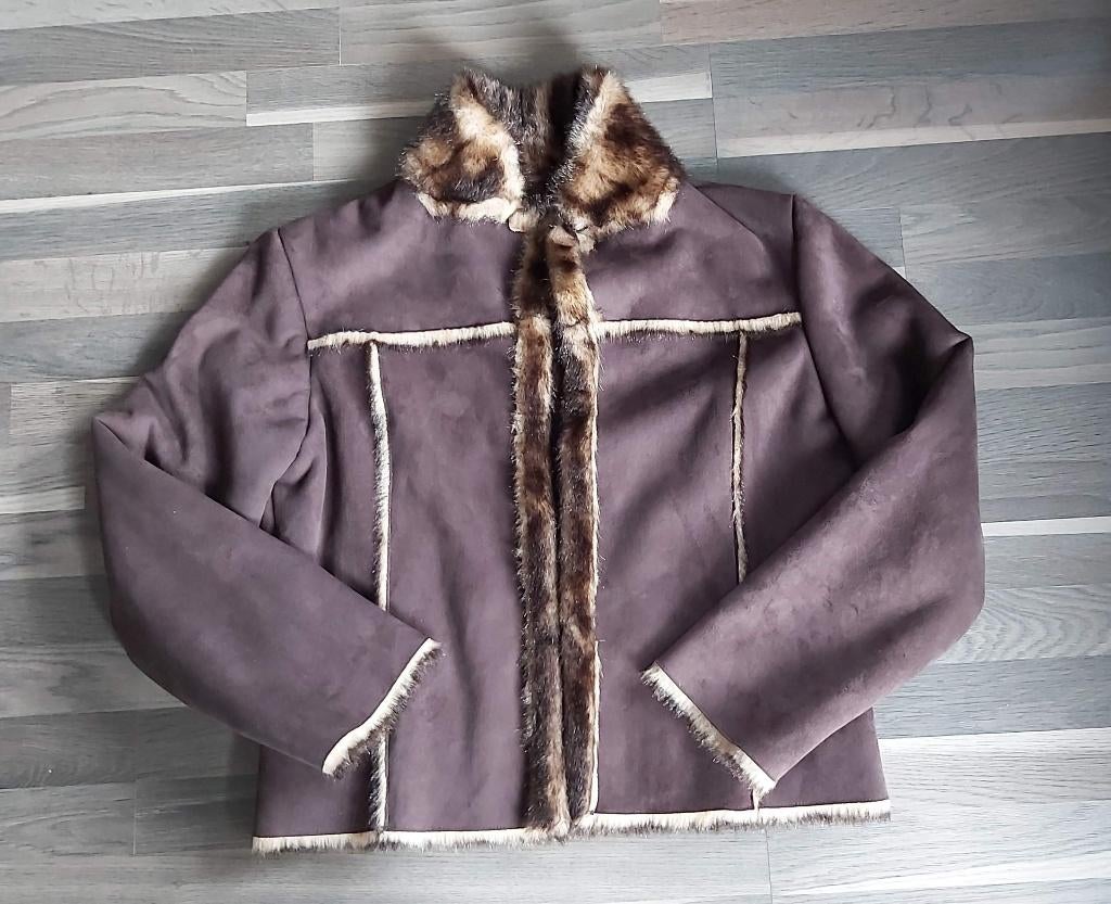 Kort jasje in pels, winter, mt 44, synthetisch, Enlèvement ou Envoi, Comme neuf, Taille 42/44 (L), Brun