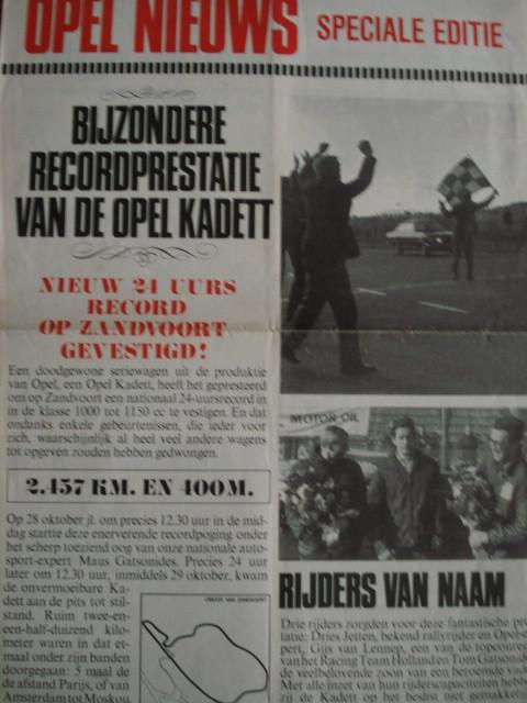 Opel Kadett 24 uurs record 1966 Maus Gatsonides Brochure Cat, Verzenden, Gelezen, Opel