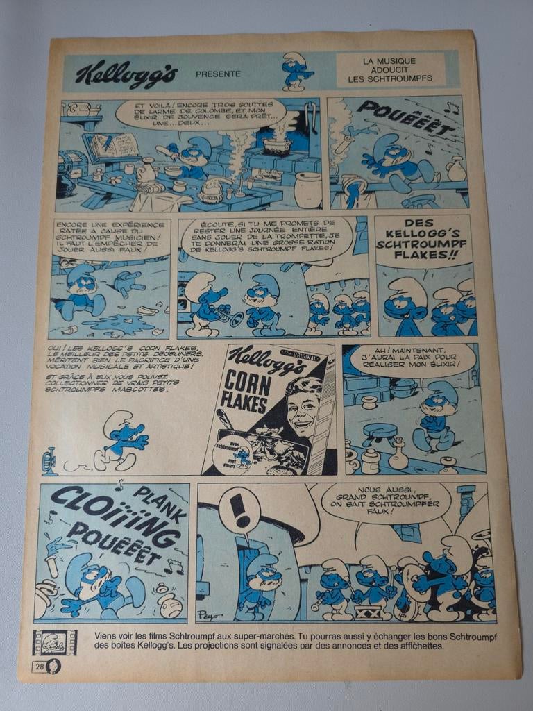 Ancienne publicité Schtroumpf Kellogg's 3, Envoi, Utilisé, Autres Schtroumpfs, Bande dessinée
