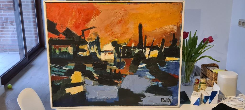 pirlet octave  port   schilderij prijs olivetti 1961, Antiquités & Art, Enlèvement