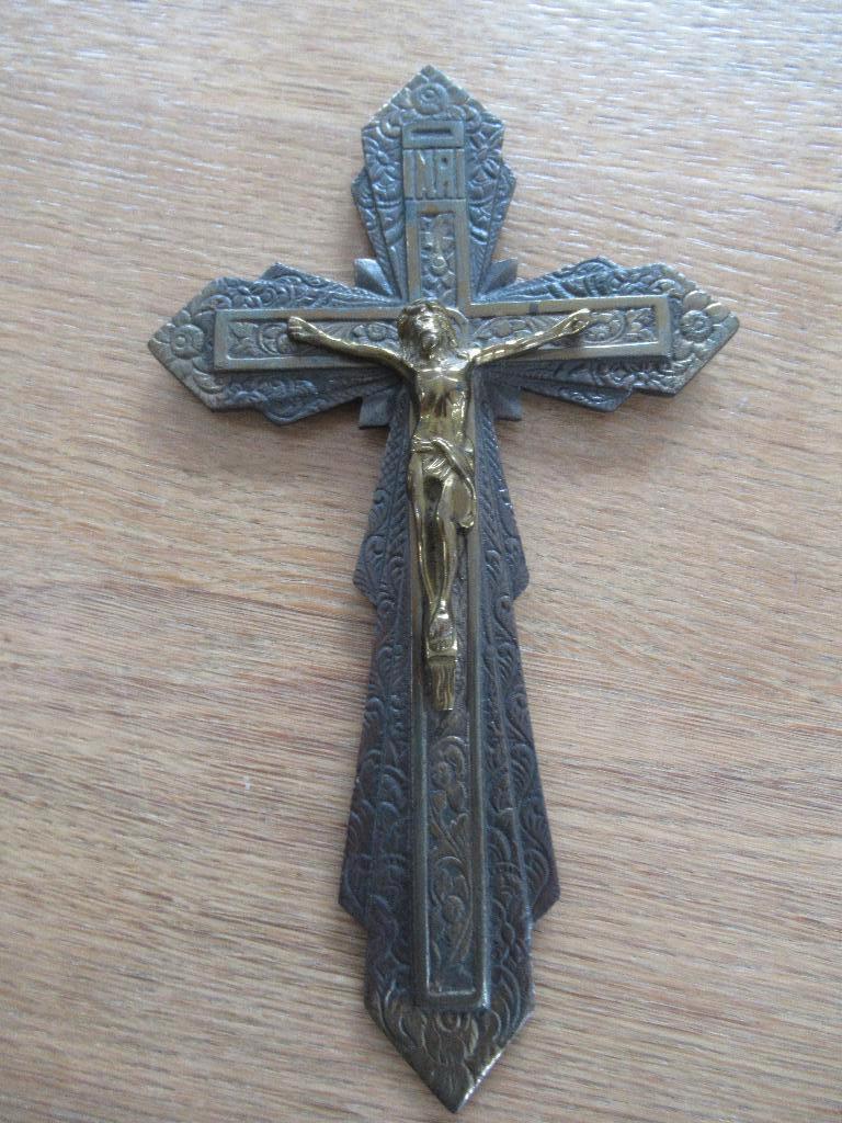 kruisbeeld ART DECO-1930-brons-kruisbeeld-VINTAGE, Antiek en Kunst, Ophalen of Verzenden