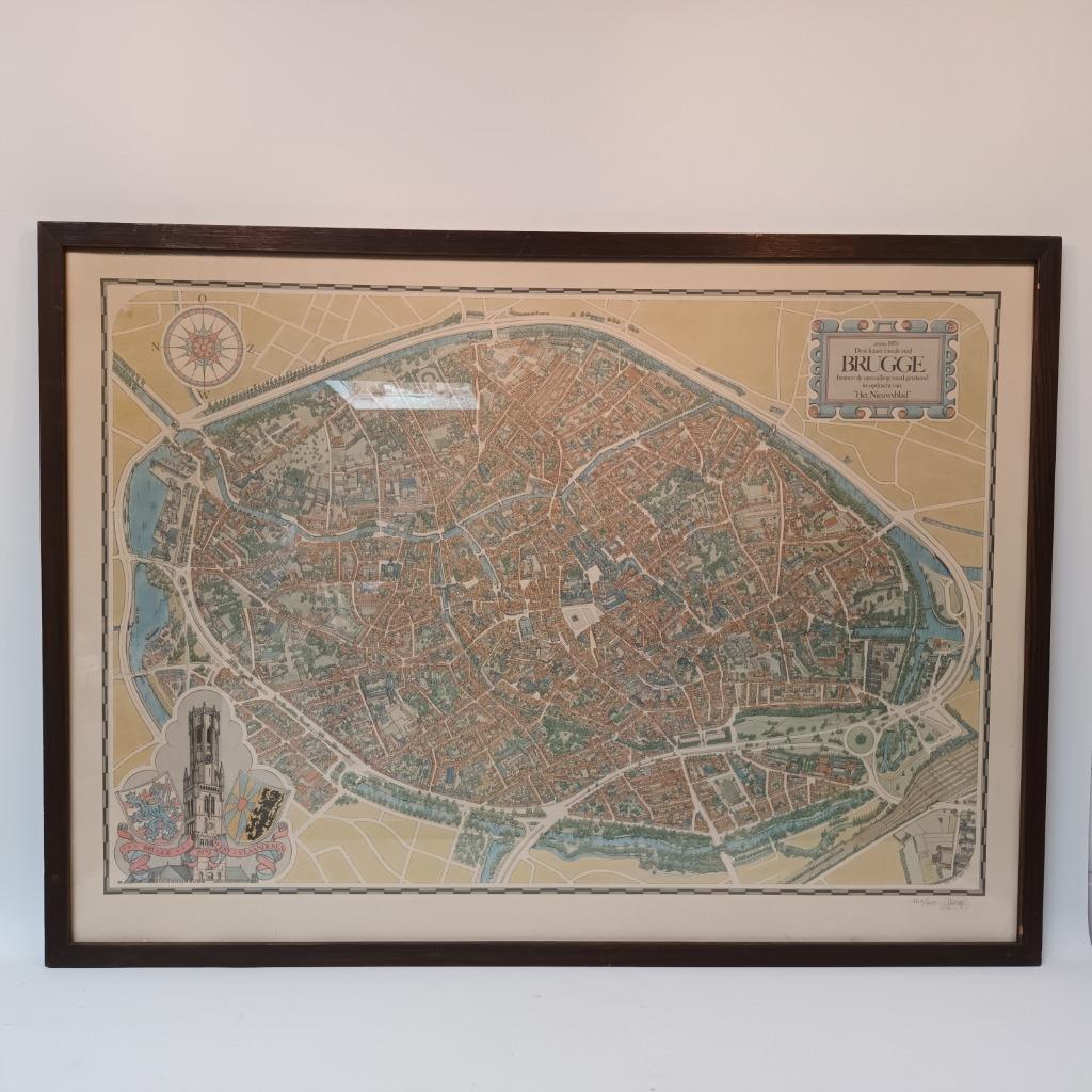 Kaart van Brugge door Geo Ebinger gesigneerd en genummerd, Ophalen of Verzenden