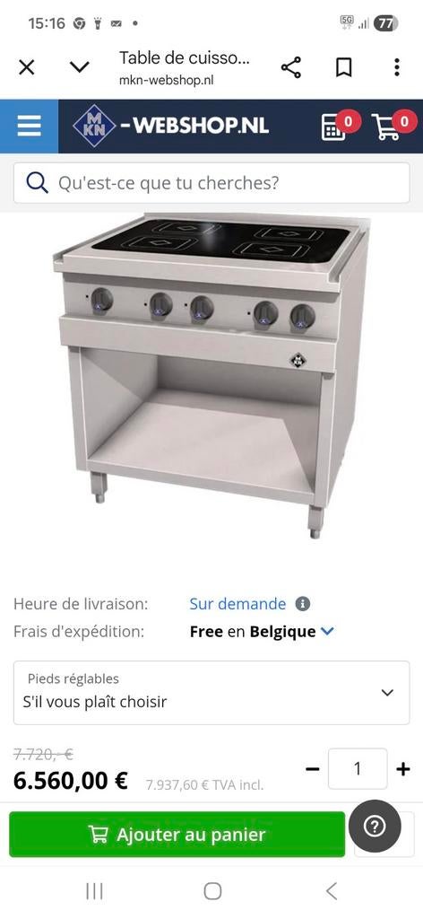 Cuisiniere Horeca, Articles professionnels, Enlèvement