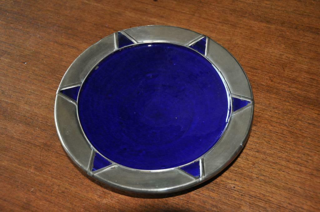 Blauwe schaal uit Marrakech  - aardewerk / zilver, Antiek en Kunst, Ophalen