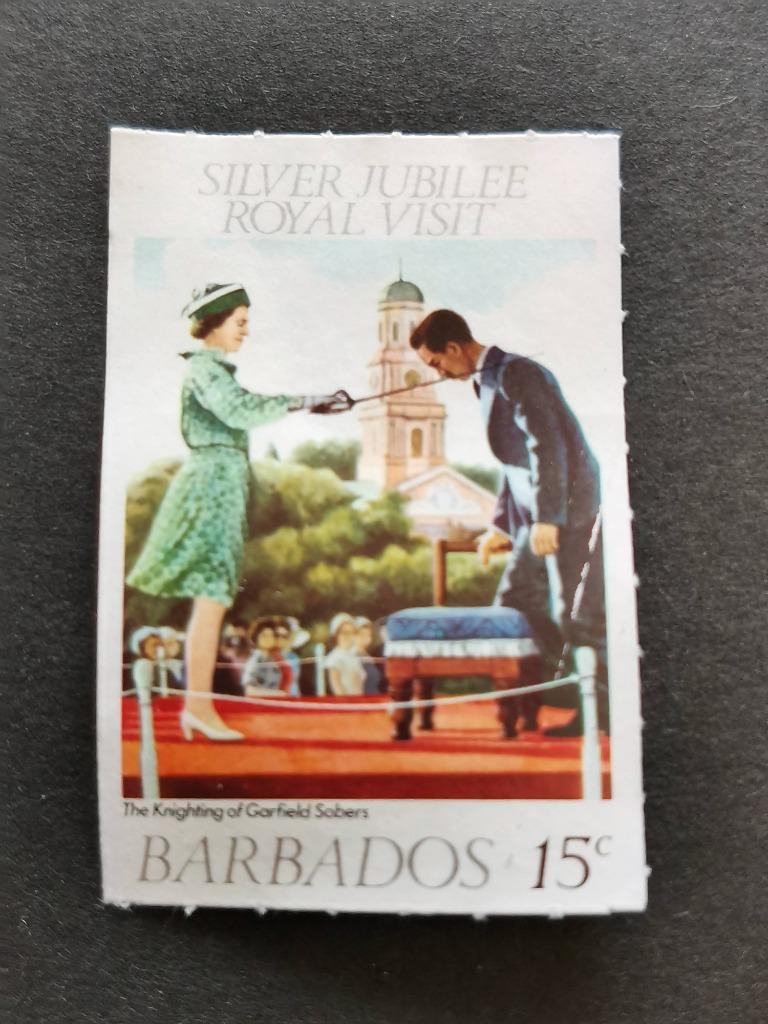 Barbade 1977 - La reine Elisabeth et Garfield Sobers, Enlèvement ou Envoi, Affranchi, Amérique centrale