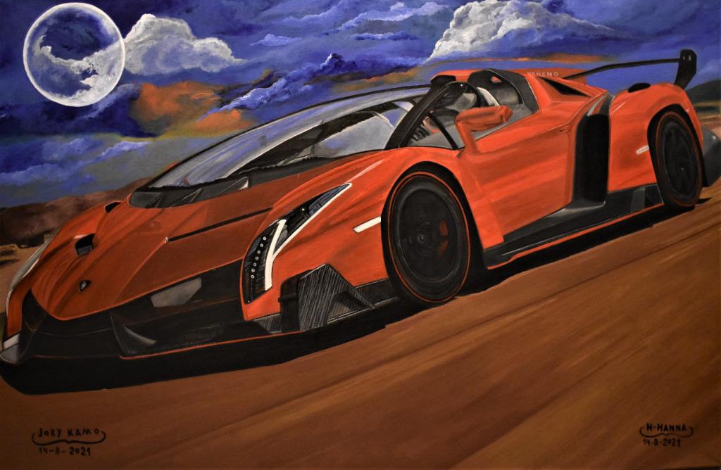 Lamborghini Veneno roadster-supercar, signatuur Joky Kamo, Ophalen