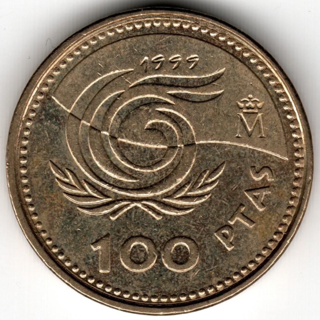 Spanje: 100 Pesetas 1999 Jaar v.d. Ouderen KM#1006 Ref 15763, Ophalen of Verzenden, Overige landen, Losse munt