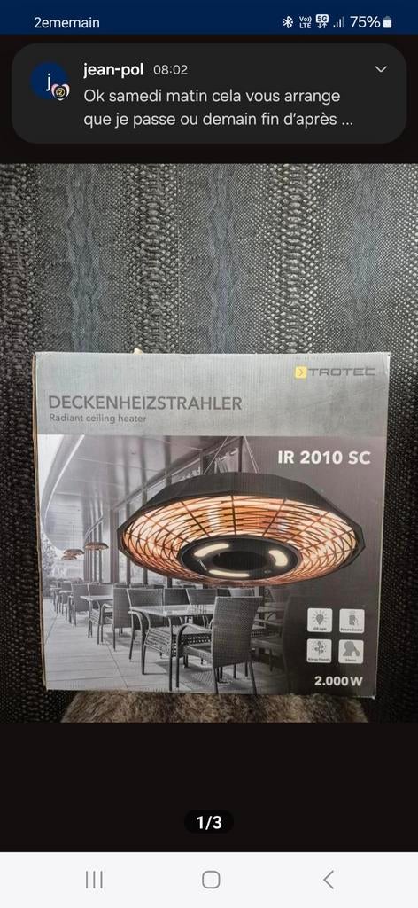 Chauffage de terrasse suspendu + commande, Enlèvement