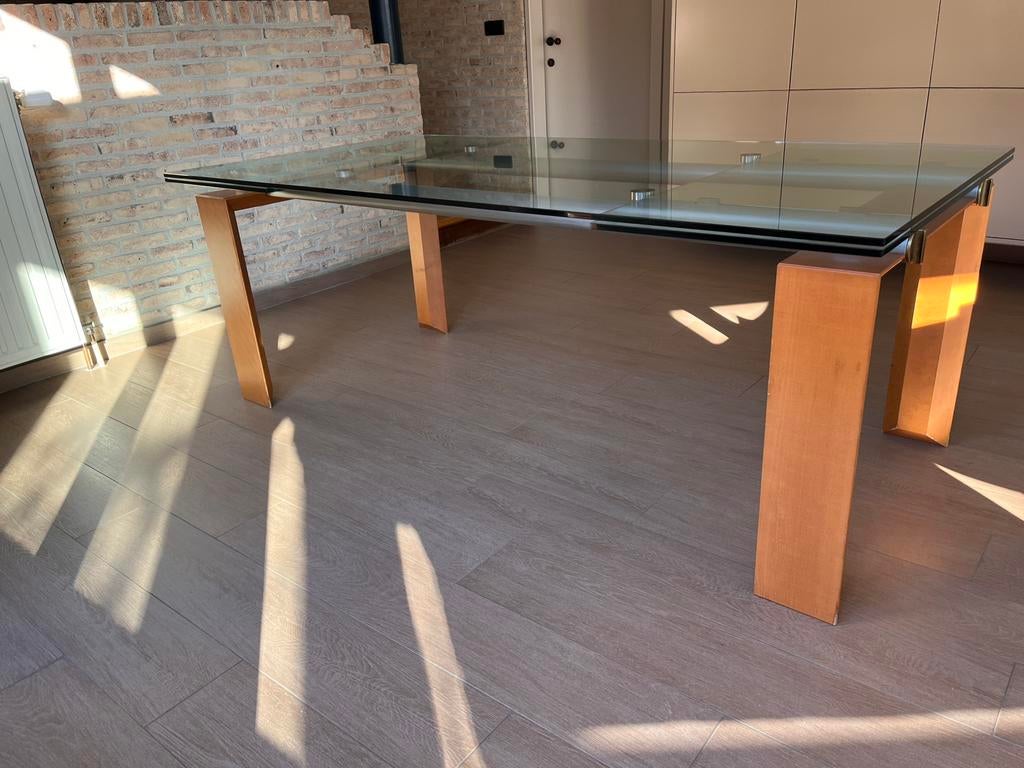 Glazen uitschuifbare tafel 200-300x75X100 cm, Huis en Inrichting, Ophalen, Gebruikt, 100 tot 150 cm, 200 cm of meer
