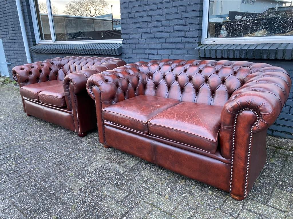 Chesterfield 2 x 2 zit zetels roodbruin GRATIS GELEVERD, Enlèvement ou Envoi, Comme neuf, Cuir