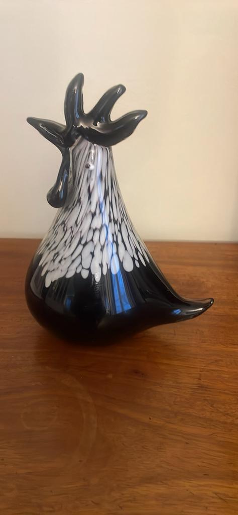 Coq deciratif en verre soufflé artisanal noir et blanc, Antiquités & Art, Enlèvement