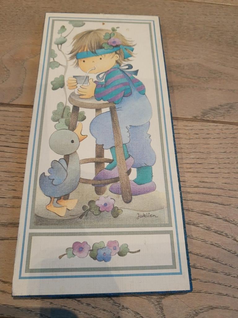 Plankje met afbeelding van tekening 'Jaklien Moerman', Ophalen of Verzenden