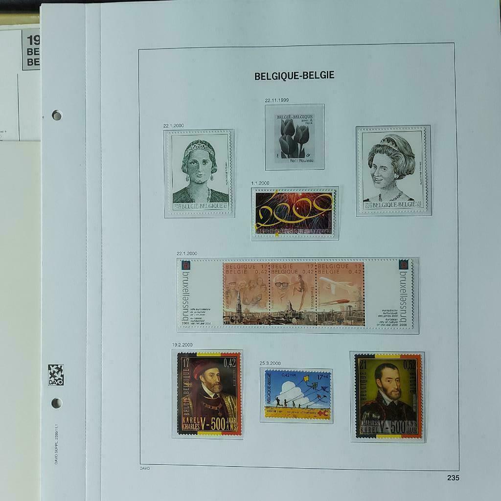 postzegels postfris België 2000 op DAVO luxebladen, Ophalen of Verzenden, Zonder stempel, Postfris, Postfris