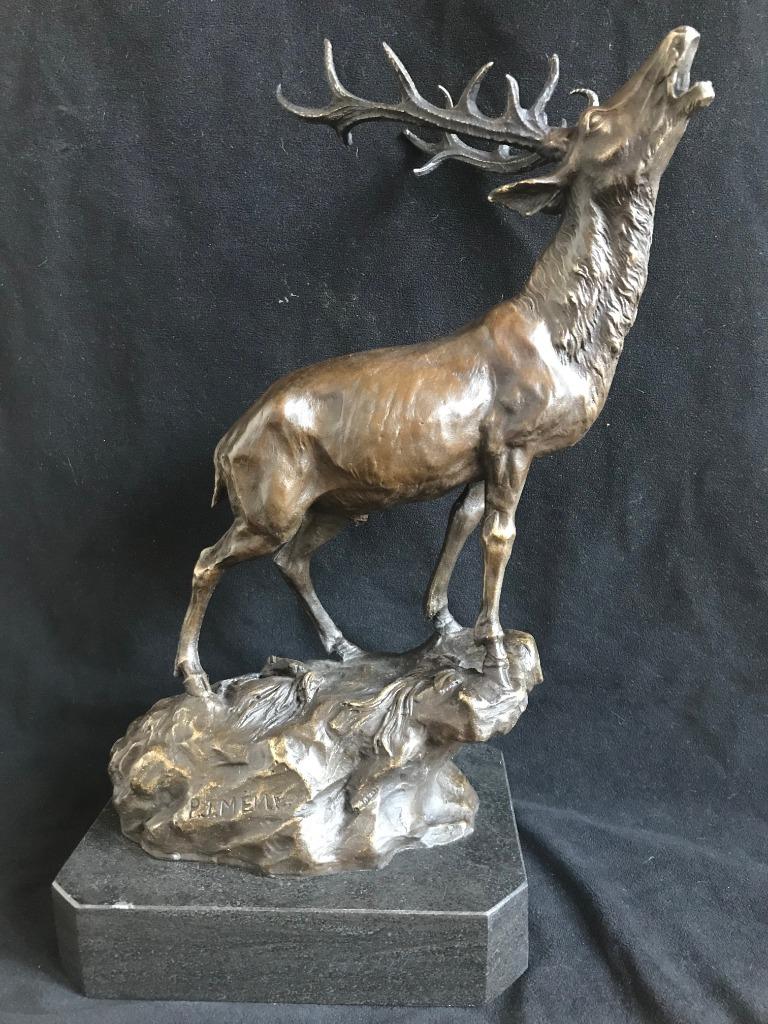 Bronzen brullend hert. P.J.Mene groot 39 cm zuiver brons, Antiek en Kunst, Ophalen of Verzenden