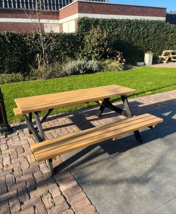 zwart/bruine picknicktafels - gloednieuw, Tuin en Terras, Picknicktafels, Nieuw, Rechthoekig, Hout, Inklapbaar, Ophalen of Verzenden