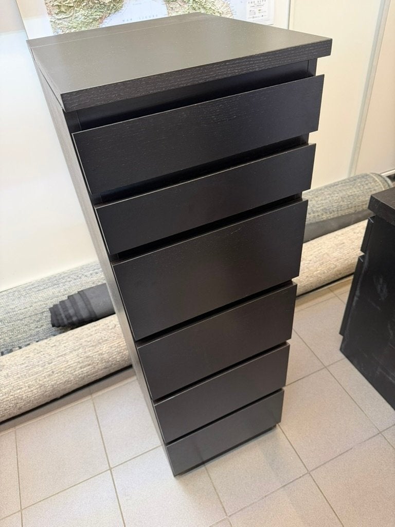 Ikea ladekast 6 lades, zwartbruin/spiegelglas, Ophalen, Minder dan 50 cm, Gebruikt, 5 laden of meer
