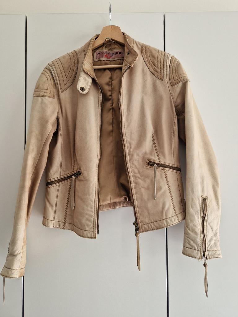 Leren jasje antogini, Maat 38/40 (M), Beige, Ophalen of Verzenden, Jasje