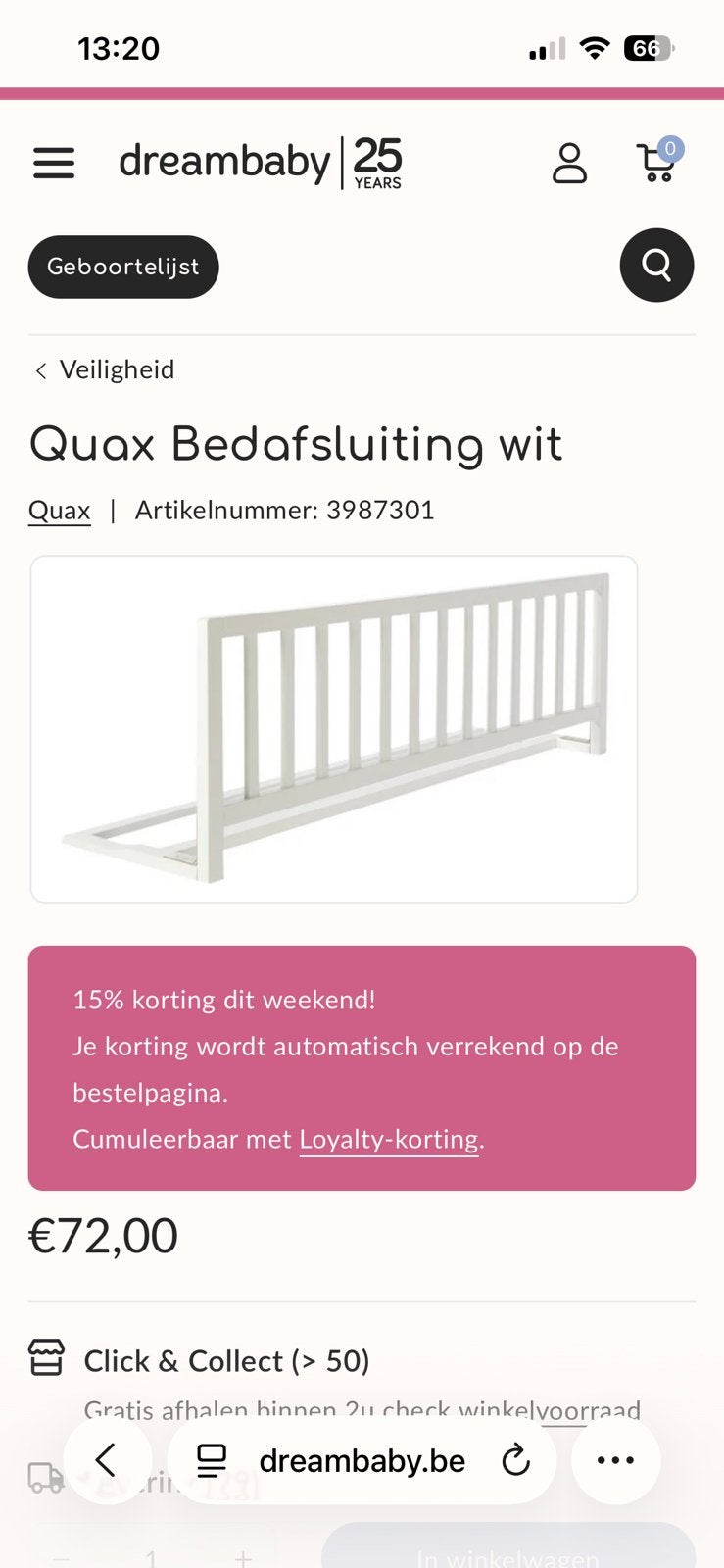 Dreambaby Quax bedafsluiting wit, Kinderen en Baby's, Ophalen, Zo goed als nieuw