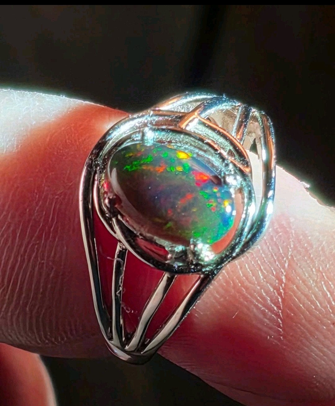 Bague réglable en argent massif avec opale noire d'Éthiopie, Neuf, Enlèvement, Argent, Noir
