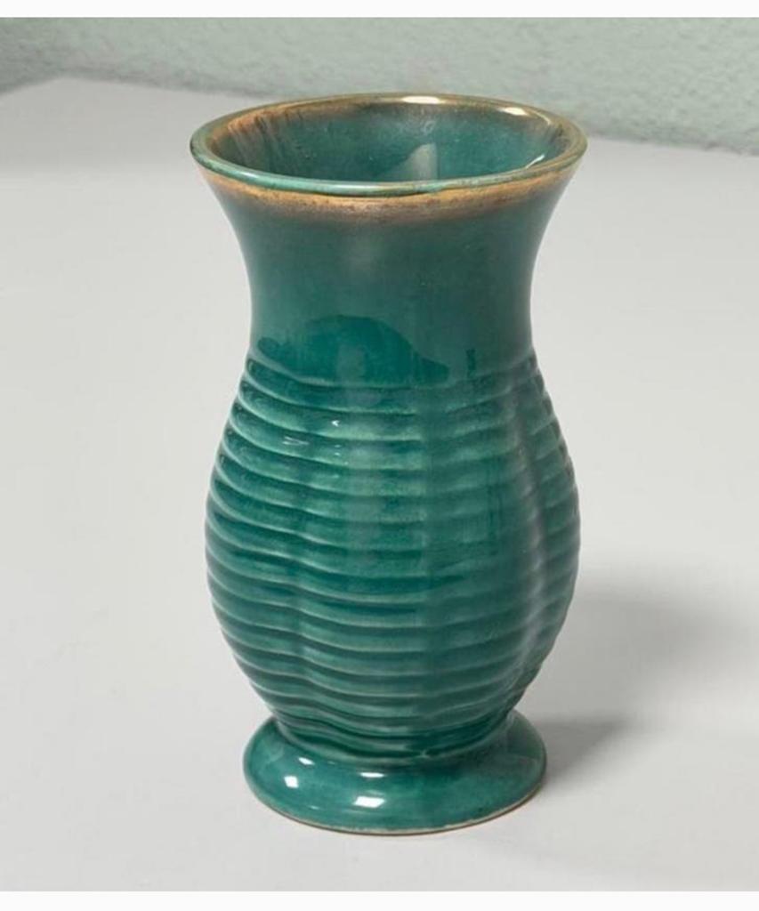 Zeldzame Vintage VEB Steinbach Vaas Turquoise Keramiek 15 cm, Ophalen of Verzenden