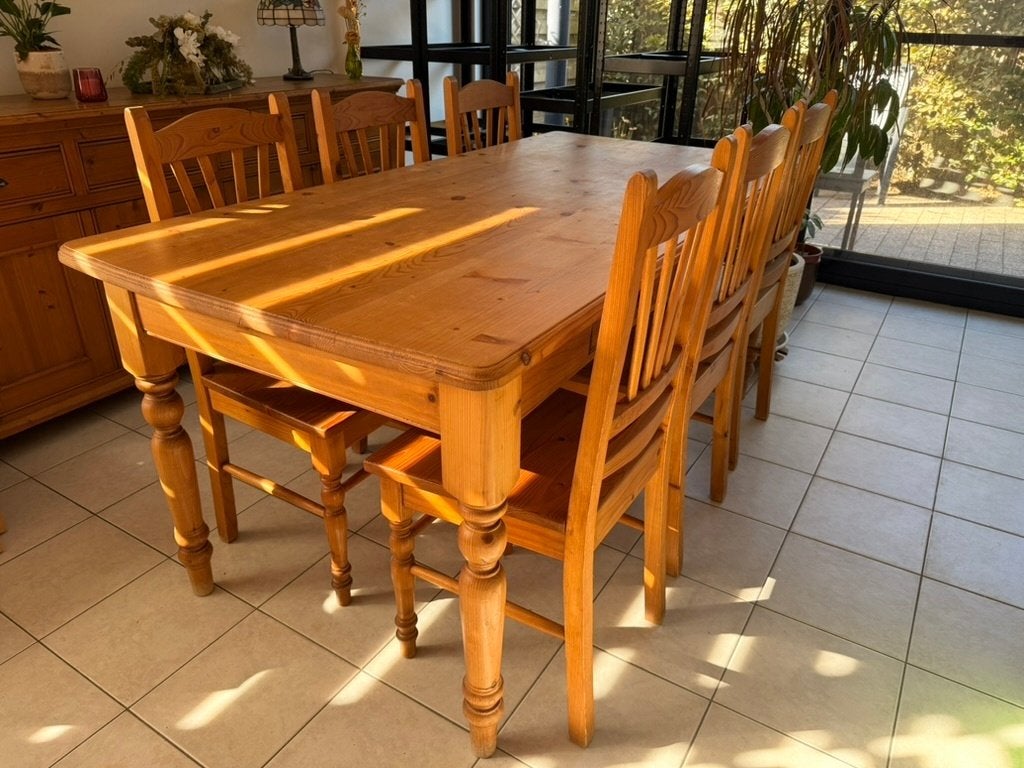 Table à manger en pin massif (180x90) avec 6 chaises, Maison & Meubles, Enlèvement, Pin
