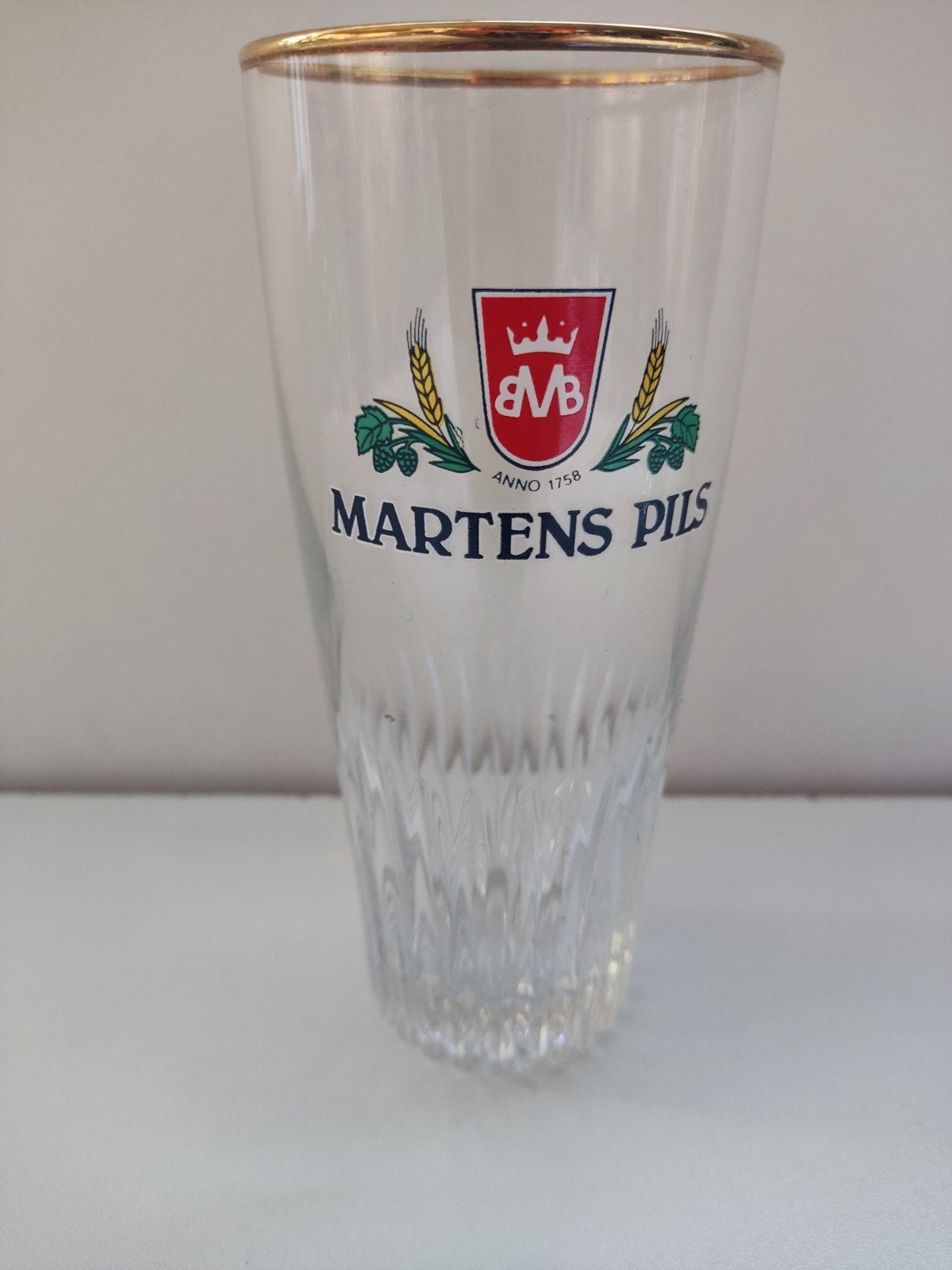 Martens Pils Bierglas met Goudrand, Ophalen, Zo goed als nieuw, Glas of Glazen, Overige merken