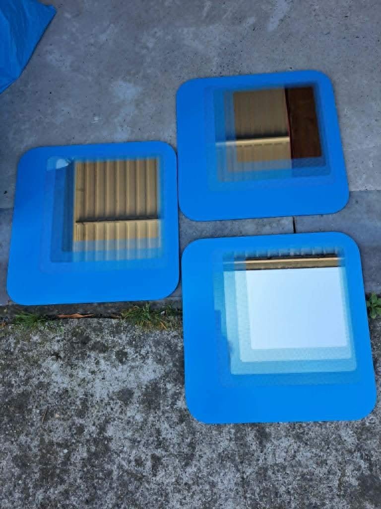 set van 3x retro / vintage IKEA Hylkje spiegel, blauw, Huis en Inrichting, Minder dan 50 cm, Vierkant, Ophalen of Verzenden, Zo goed als nieuw