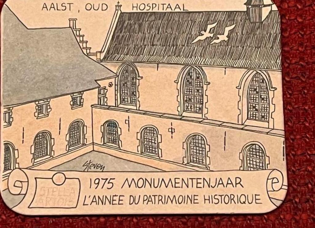 Oud bier kaartje 1975 Stella Artois - Oud Hospitaal Aalst, Verzamelen, Ophalen of Verzenden, Stella Artois