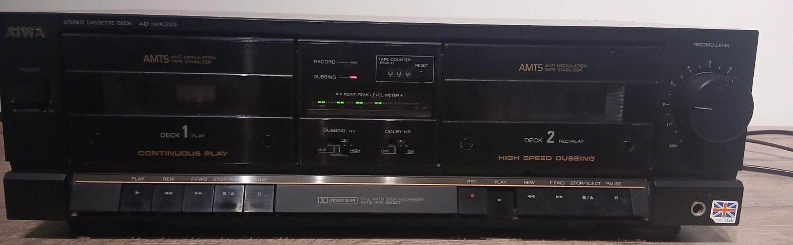 ​AIWA AD-WX333 Stereo Cassettedeck (Gemaakt in de UK) – Te r, Enlèvement, Double, High speed dubbing