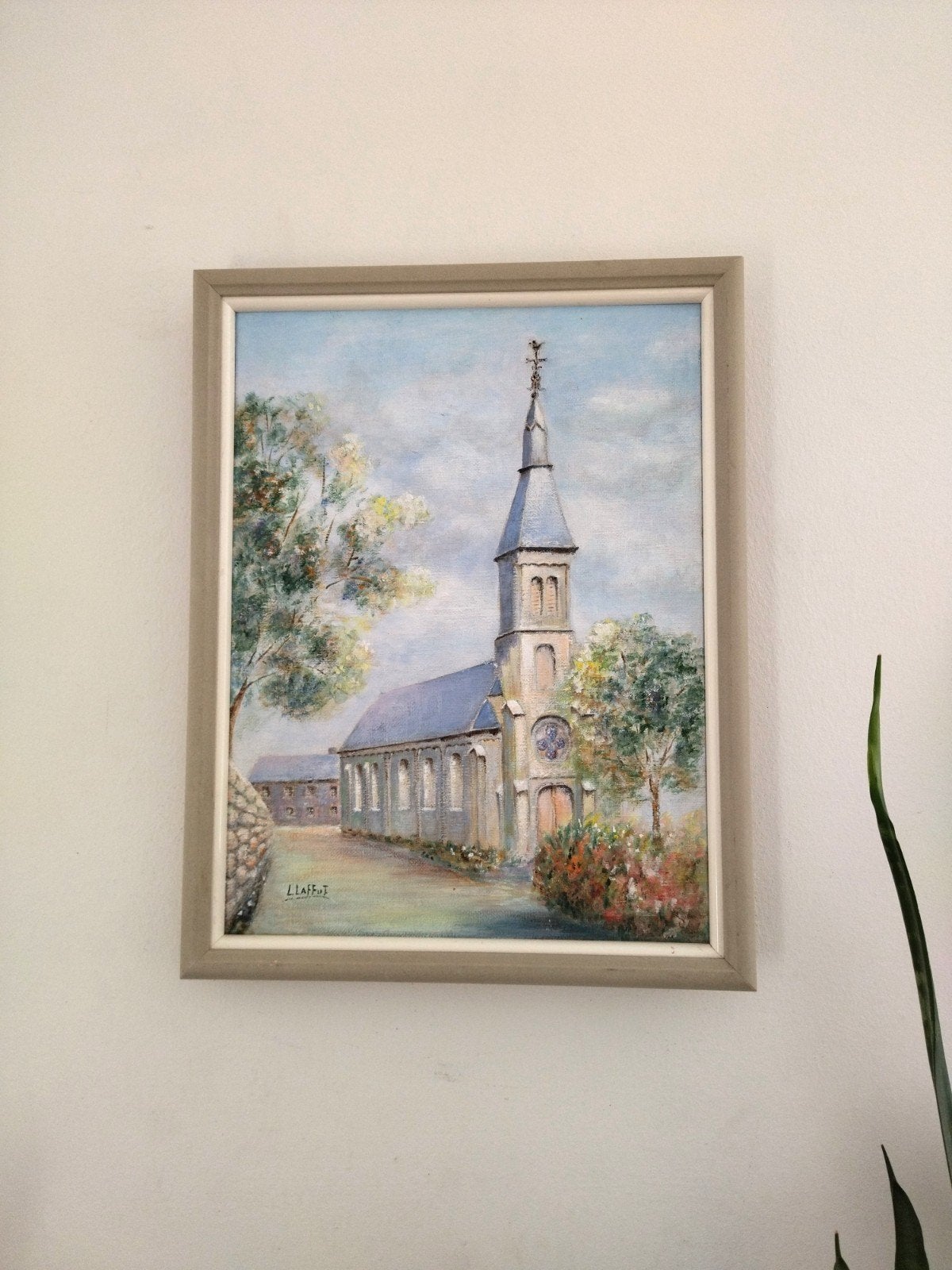 Tableau Église Paysage Rural - L. Laffut (Art Belge), Enlèvement ou Envoi, Signé, Paysage, Toile