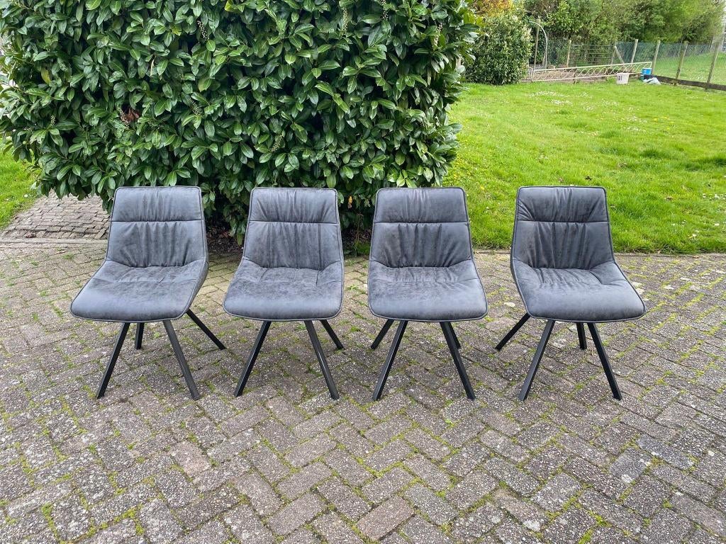 4 eetkamerstoelen met metalen poten • Grijs • Microleder, Ophalen of Verzenden, Gebruikt