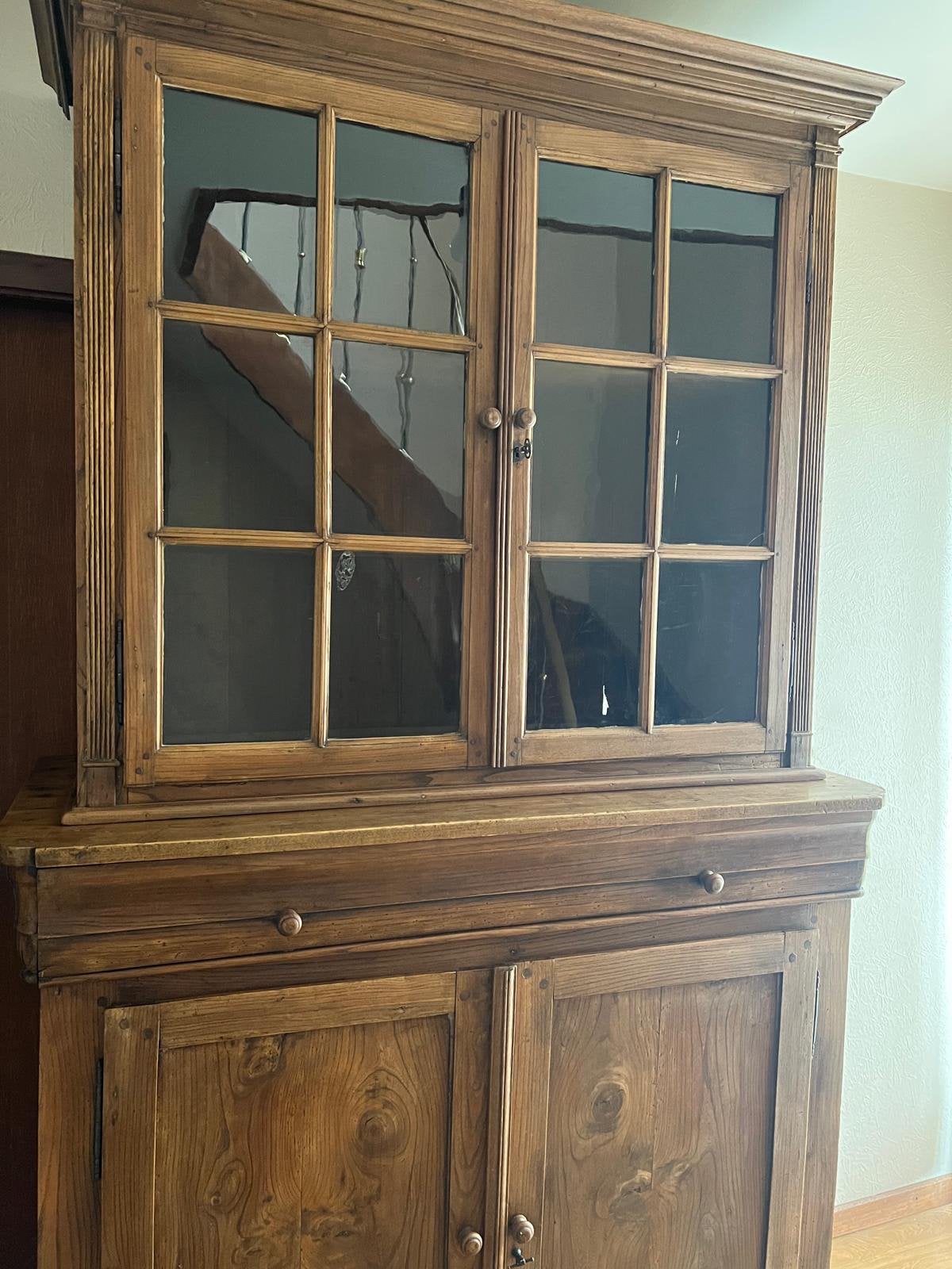 Vaisselier en chêne français avec vitrine, vers 1800, Maison & Meubles, 100 à 150 cm, Enlèvement, Utilisé, 200 cm ou plus