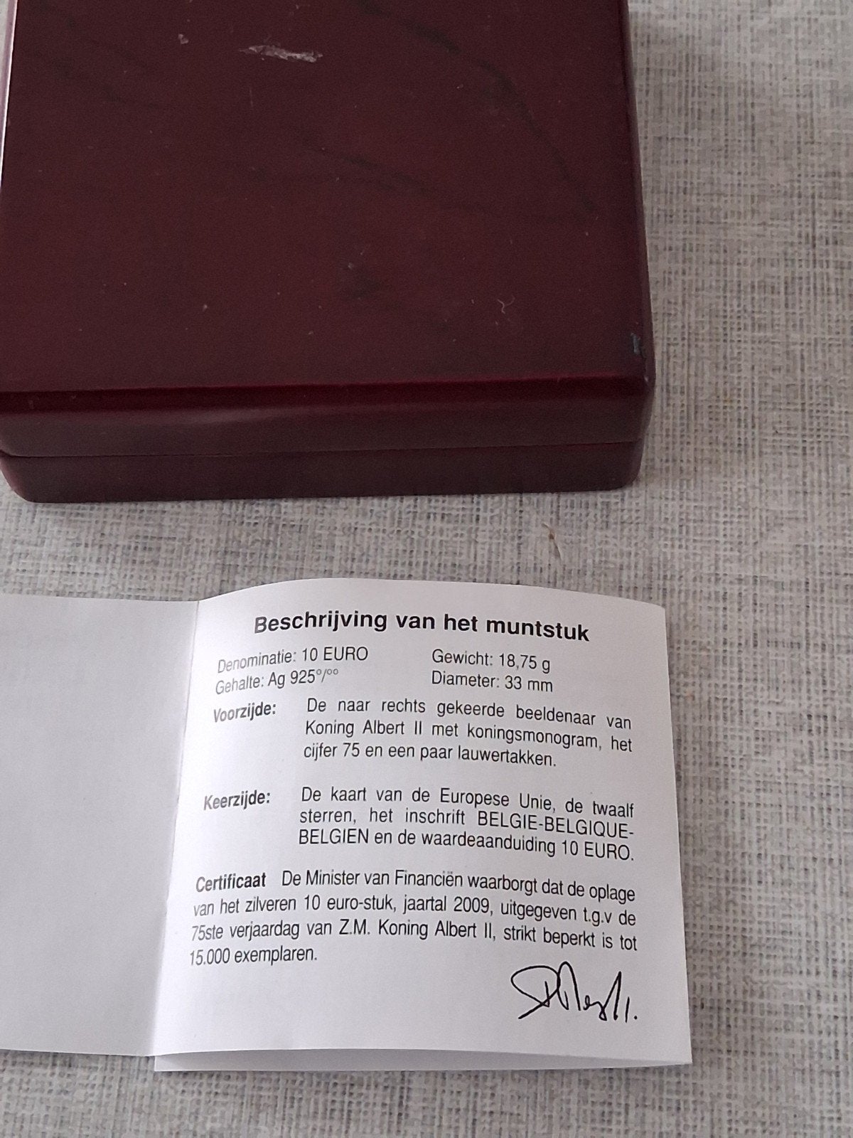 belgie 10 euro 2009 AG PROOF !!! CAPSULE +BOX), Ophalen of Verzenden