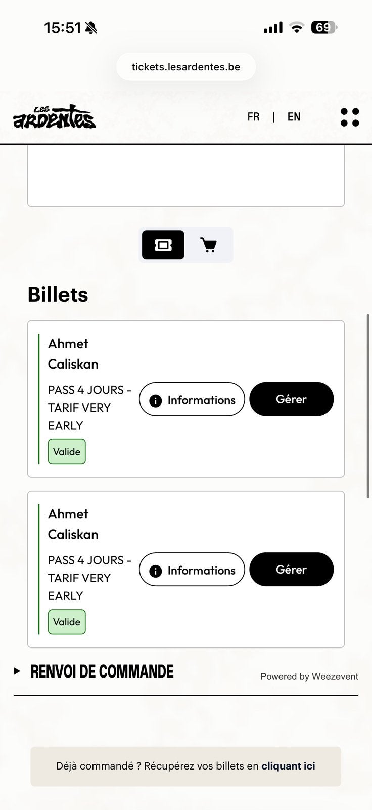je vends 2 tickets pass 4j, Tickets en Kaartjes