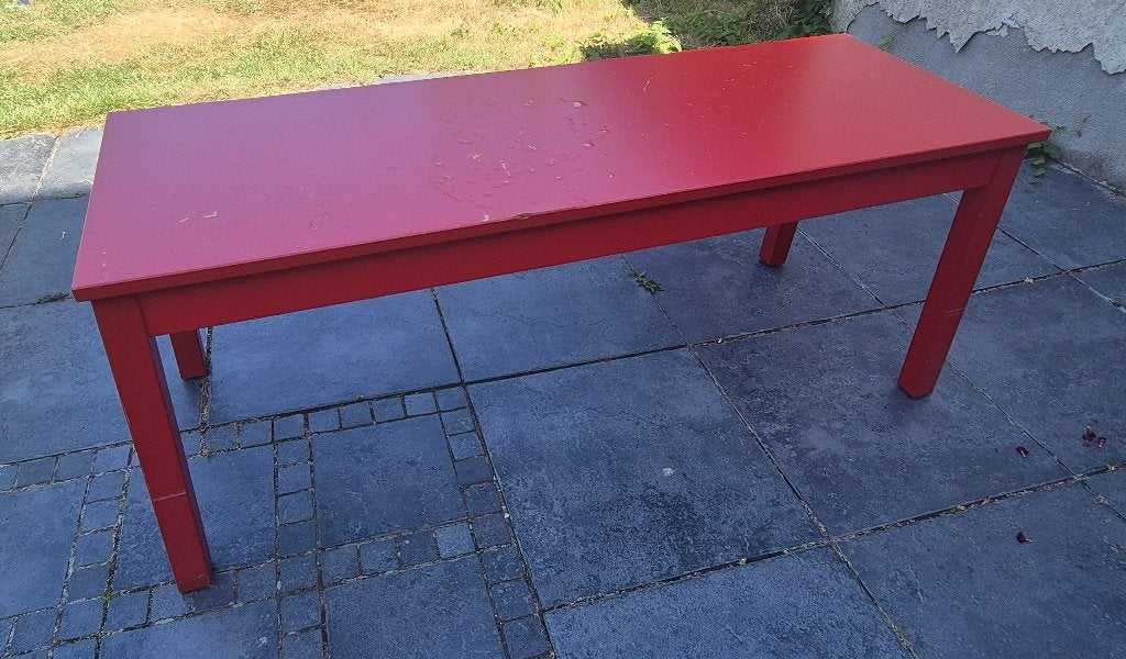 Gratis opvallend rood bankje!, Huis en Inrichting, Ophalen, Hout, Gebruikt, Modern