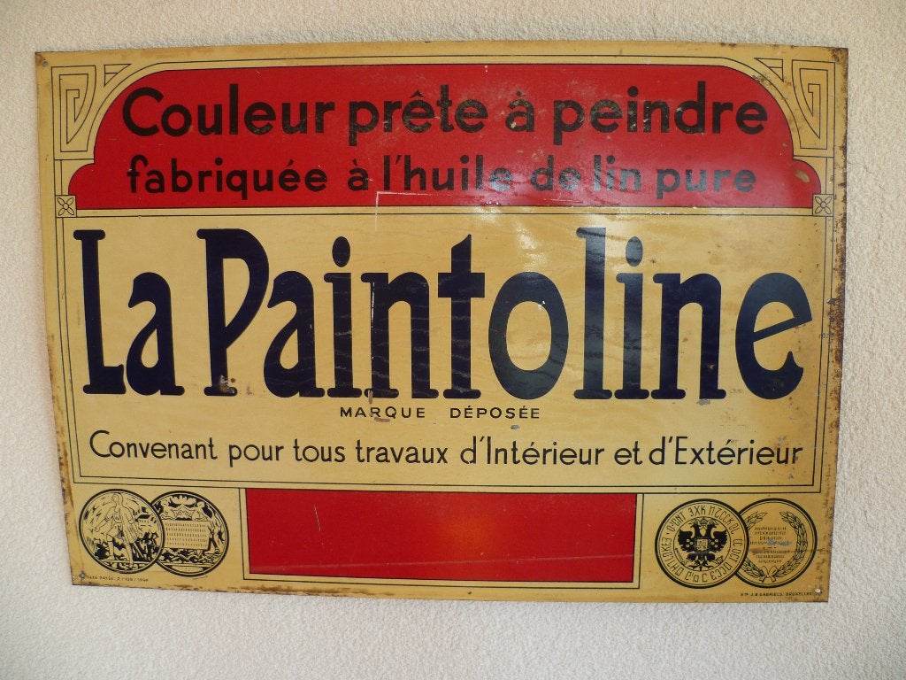 PANNEAU D'AFFICHAGE EN ÉTAIN « LA PAINTOLINE » DE 1949, Enlèvement ou Envoi, Utilisé, Panneau publicitaire