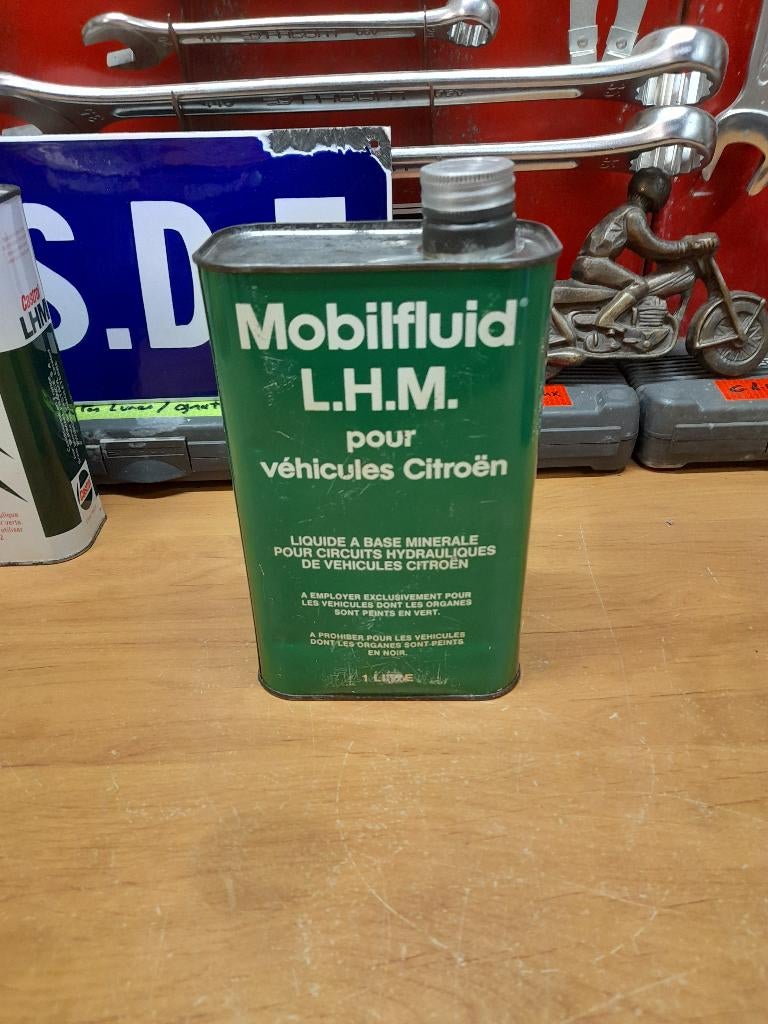 ancien bidon huile vide mobil fluid lhm citroen, Envoi, Utilisé, Autres types