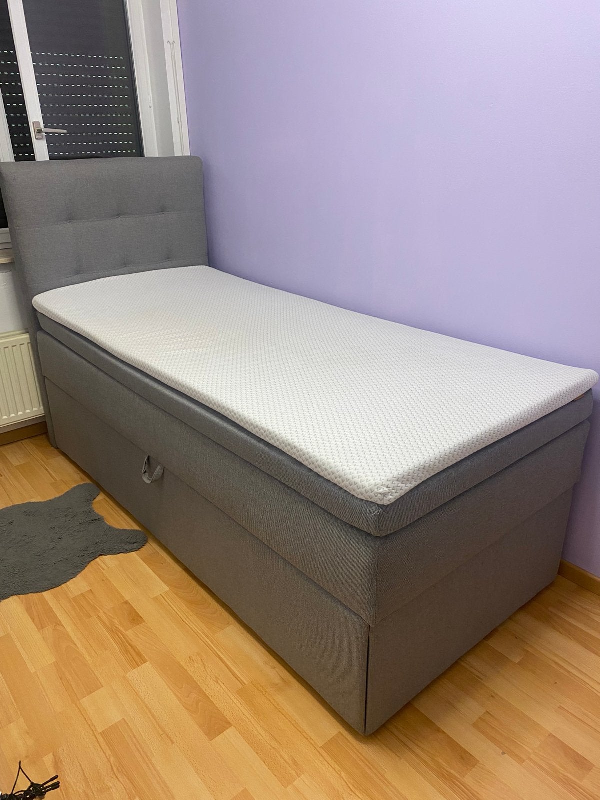 Boxspring met opbergruimte, 90x200cm, 90 cm, Gris, Enlèvement, 200 cm