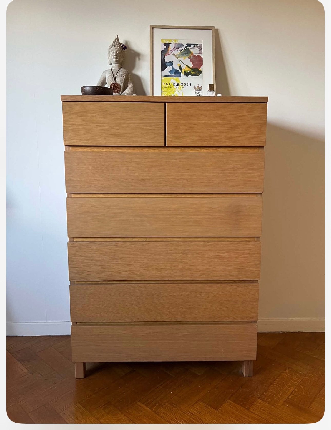 Commode MUJI 7 tiroirs bois chêne ou noyer, Enlèvement, Comme neuf, Chêne