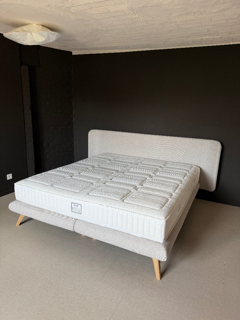 Sleeplife Rondo Castello boxspring + Superior Pocket matrass, Tissu, Zie foto's, Beige, Comme neuf