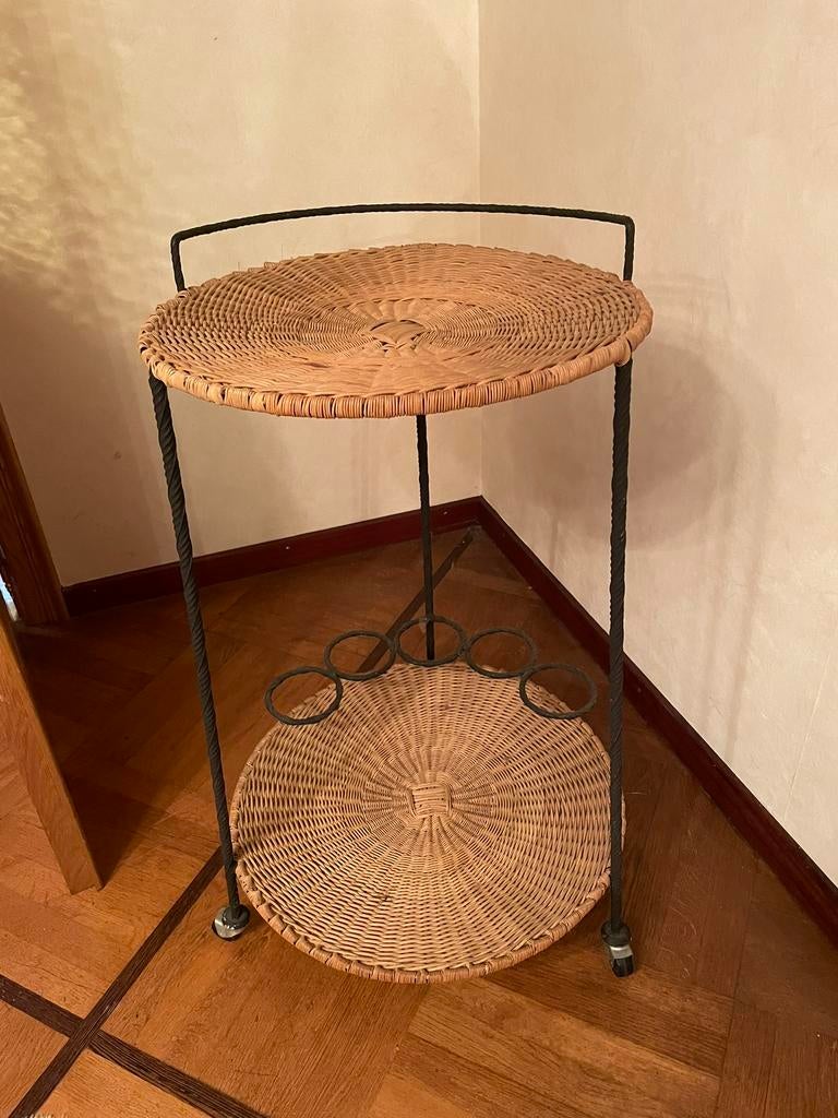 Bar en osier sur roulettes, Maison & Meubles, Enlèvement, Comme neuf, Rond, Vintage
